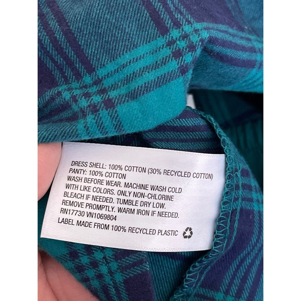 Cat & Jack Infant Blue/Green Plaid Flannel Ruffle Neck Dress - Picture 9 of 10